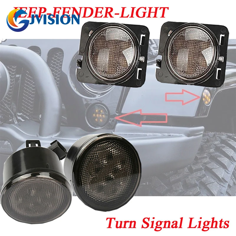 

LED Amber Yellow Front Fender Side Marker Light Assembly with Smoke Lens For 2007 - 2018 Jeep Wrangler JK Parking Lamp