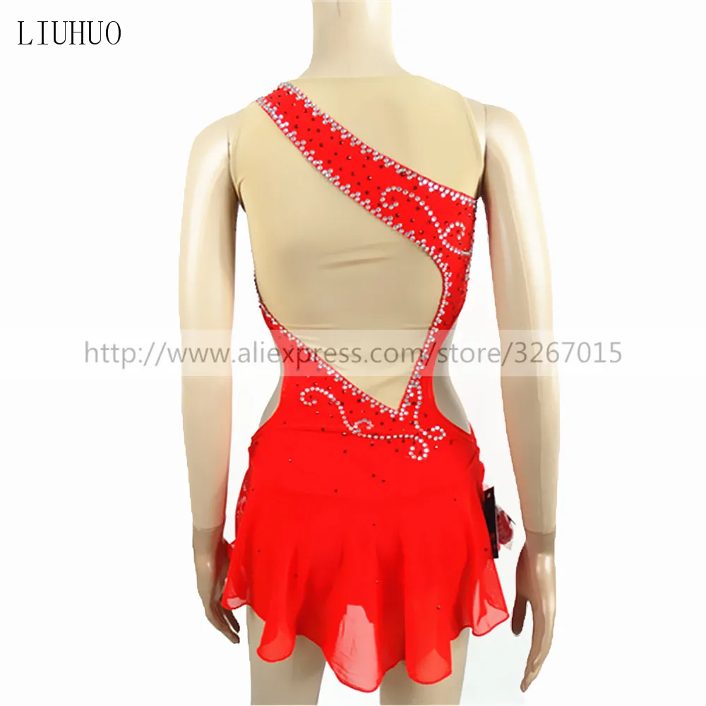 LIUHUO Costume da ballo per palo da donna nuovo rosso tessuto elastico alto garza Sexy strass lucido senza maniche rullo adulto