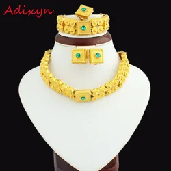 New Green Stone Ethiopian Set Jewelry 24K Gold Color Necklace/Earring/Ring/Bracelet Jewellery Set For Eritrea African Women