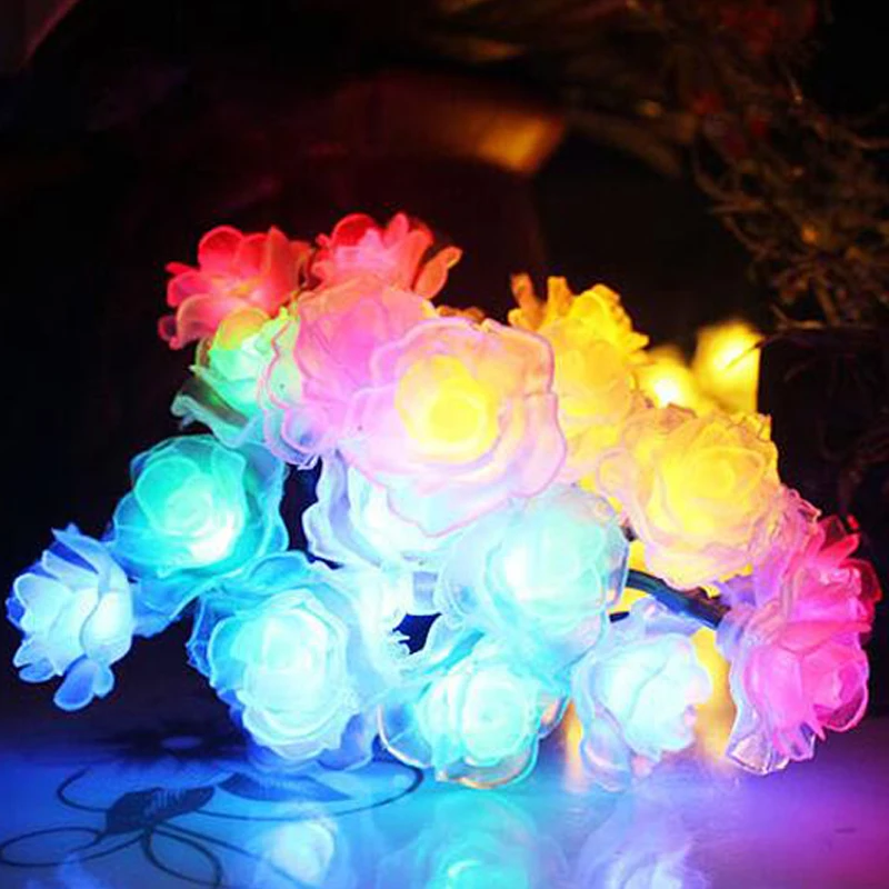 

2019 NEW 5M 20LED Rose Flower led outdoor string lights garland star solar light string for Valentine Wedding Decoration