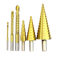 6pcs Titanium Coated Step Drill Bits Set 4-32mm HSS Drill Bit With Hole Grooving Drill Saw Carpenter Woodworking Tools