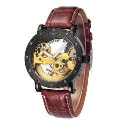 SHENHUA Automatic Mechanical Watch men Top Brand Luxury Leather Stainless Steel Transparent Skeleton Watch Relogio Masculino