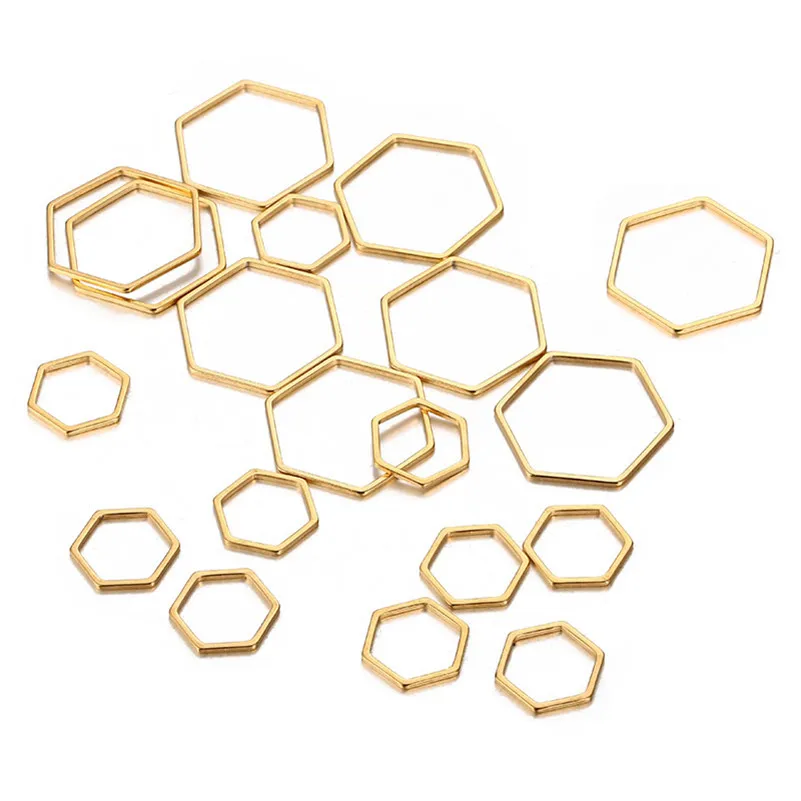 20Pcs/lot  Hexagon Shape Charms Stainless Steel Geometric Hollow Frame Blank Connector Charms Pendant DIY Jewelry Making