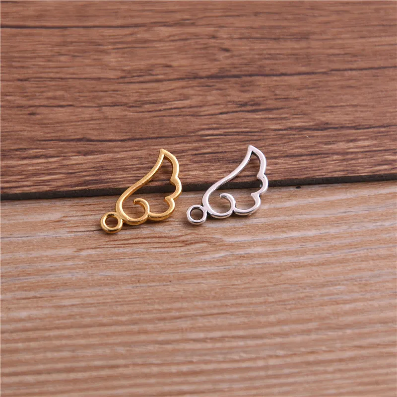 60PCS 9*18mm Metal Alloy Three Color Mini Hollow Wing Charms Pendants for Jewelry Making DIY Handmade Craft