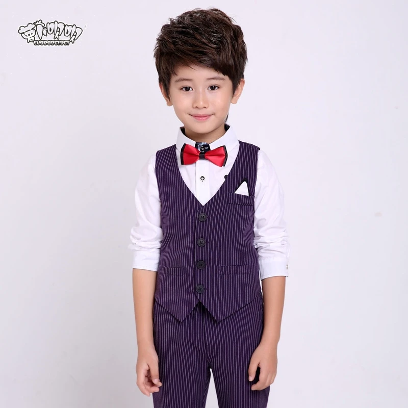 2PCS Boys Formal Wedding Suits Sets Children Striped Vest Pants Clothes Sets Kids Gentlemen Dresses Costume