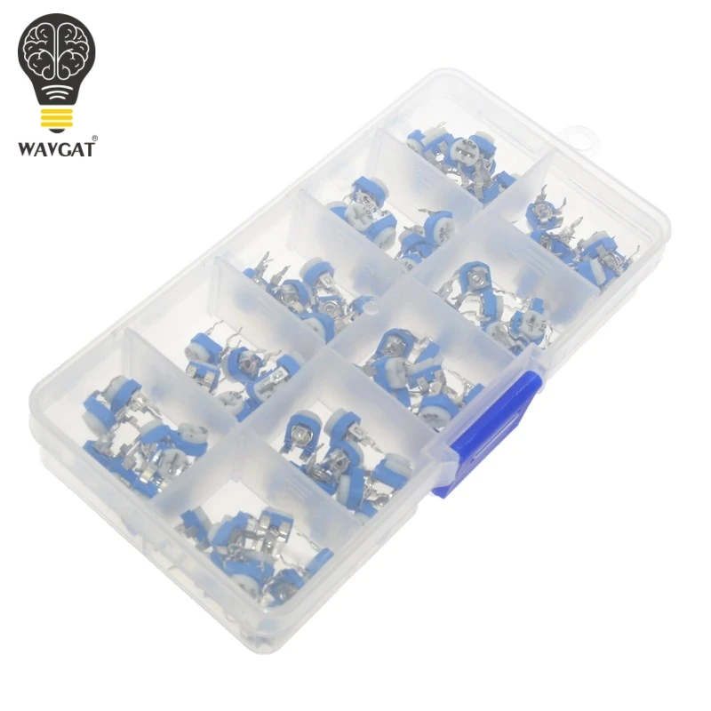 100 sztuk/pudło RM065 Carbon Film poziome Trimpot potencjometr zestaw asortymentowy 10 wartości zmienny rezystor 500R-1 M