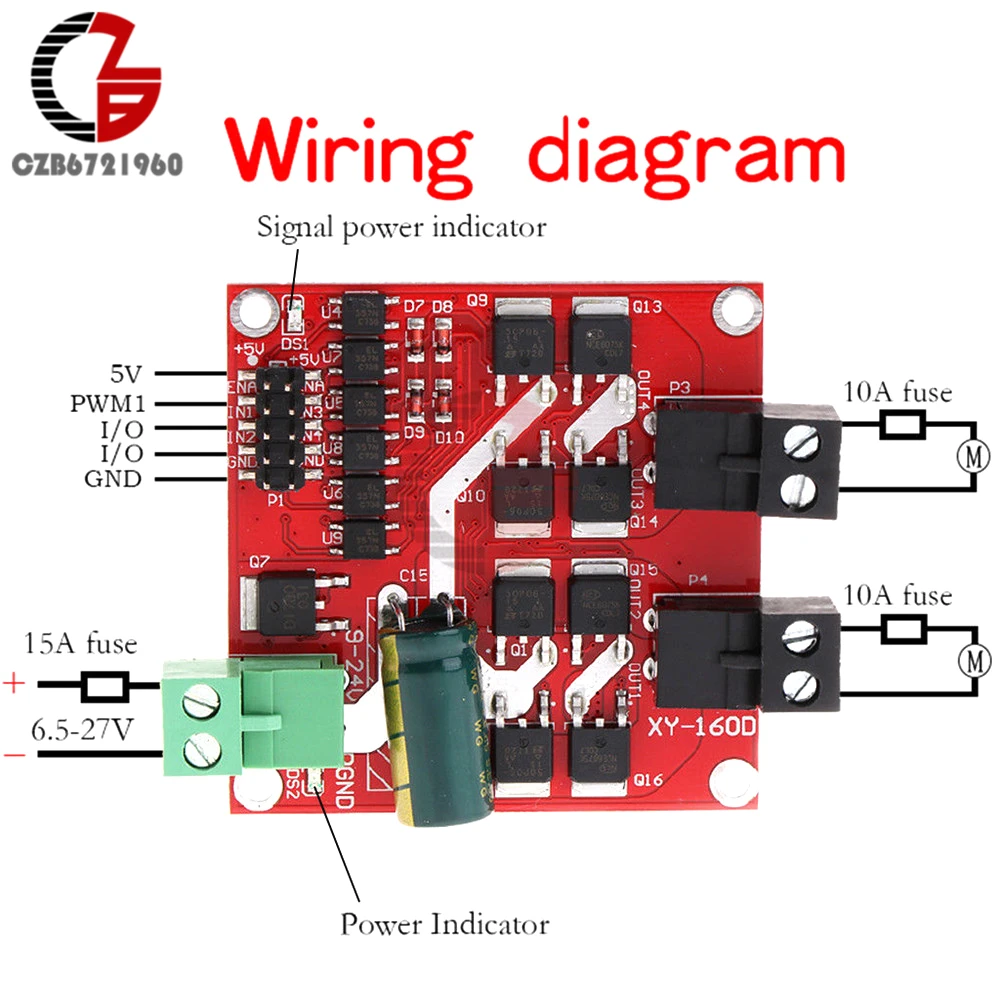 160W 7A Dual DC Motor Drive Module Positive Negative PWM Speed L298 Logic XY160D