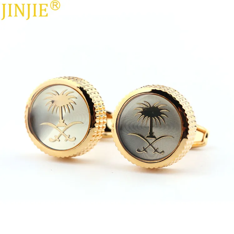 Gold Black Plant Pattern Laser Epoxy Metal Cufflinks Men's Business French Luxury Shirt Cuff Button Cuffs High Quality Cufflinks