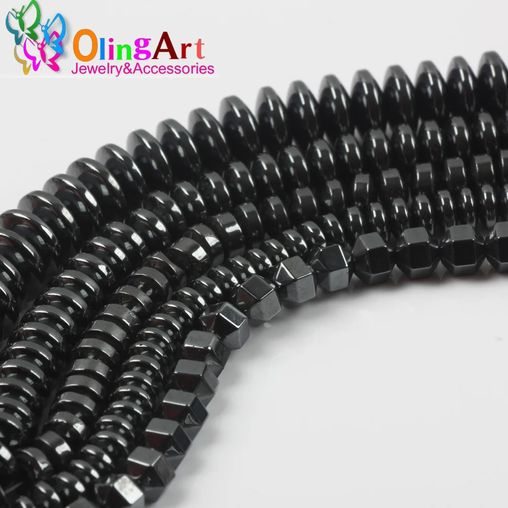 OlingArt Natural Stone Black Hematite Beads Gasket 4 5 6 8 MM 100pcs/lot necklace Bracelet earrings choker jewelry