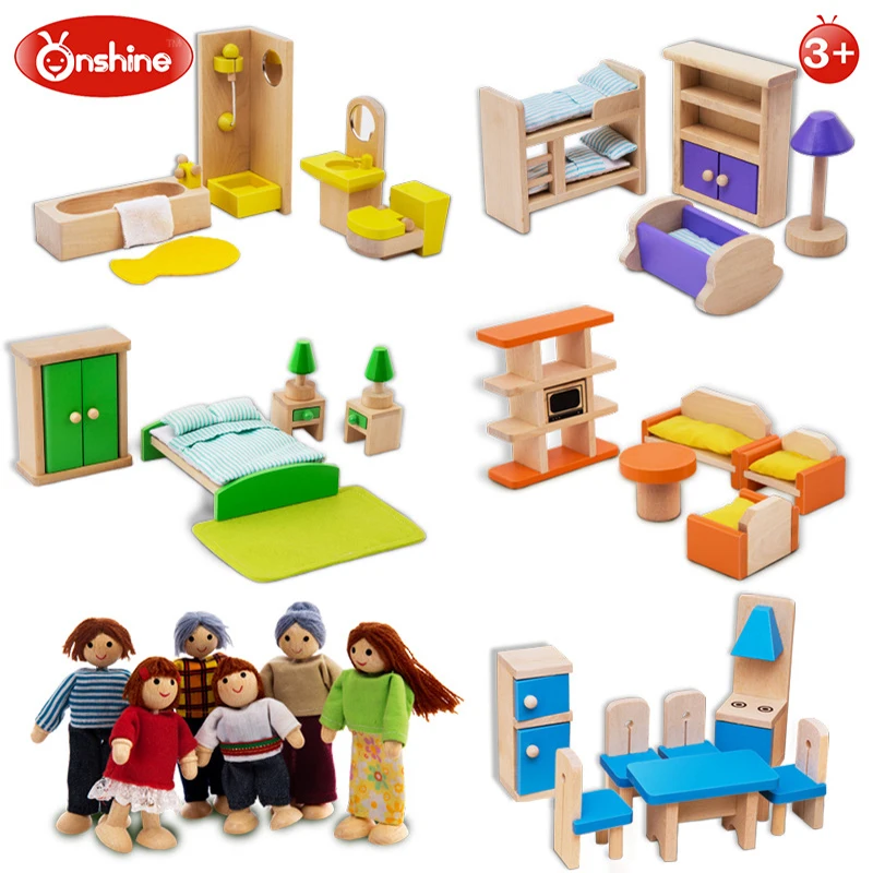 6 estilos fingir jogar crianças simulado woodiness móveis brinquedo diy pai-filho interação cena simulação crianças presentes