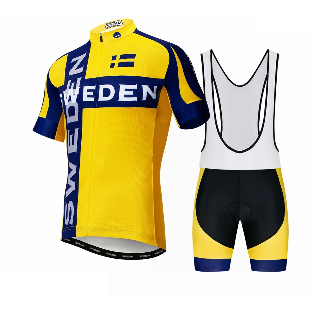 

Sweden 2019 Bike Jersey Set Men's cycling jersey bib shorts MTB top Mountian Road Bicycle shirts suit Ropa Ciclismo Yellow uk