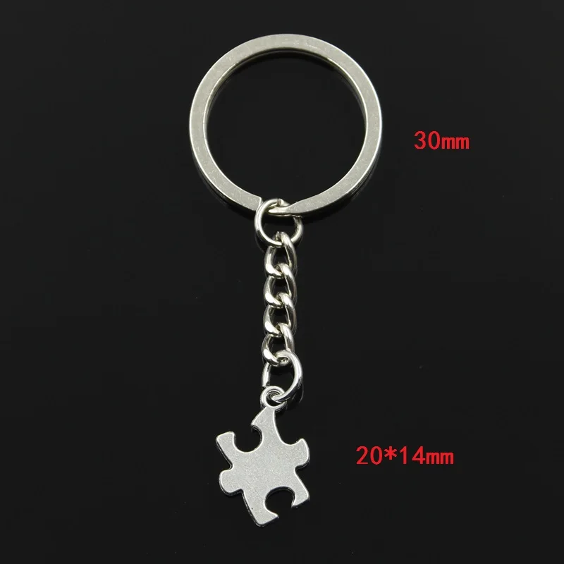 Fashion 30mm Key Ring Metal Key Chain Keychain Jewelry Antique Bronze Silver Color Jigsaw Puzzle Piece Autism 20x14mm Pendant