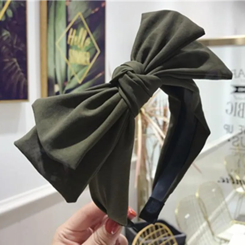 Black Big Bowknot Headband Women Double Layers Bow Knotted Hairband Toothed Not Slip Solid Color Fabric Head Band Adults