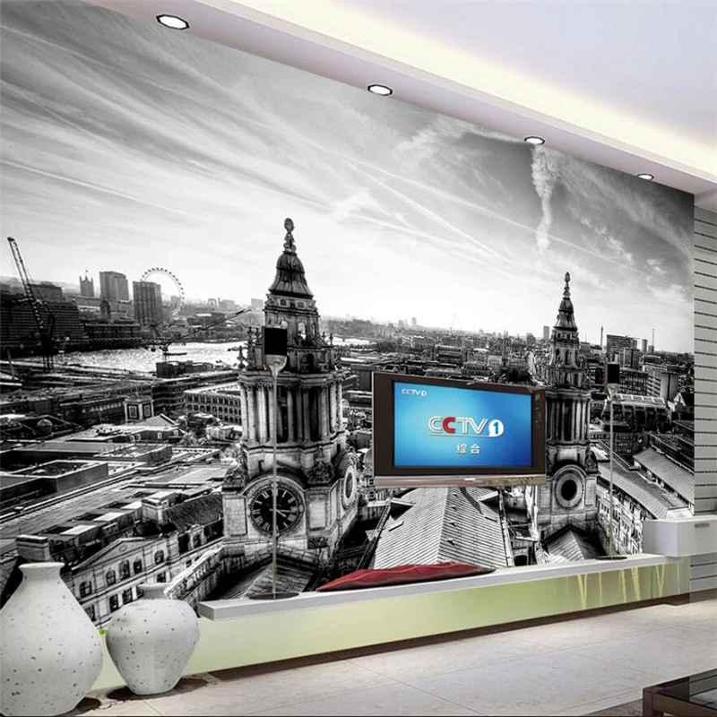 

wellyu European architecture city black and white wall custom large mural green wallpaper papel de parede para quarto