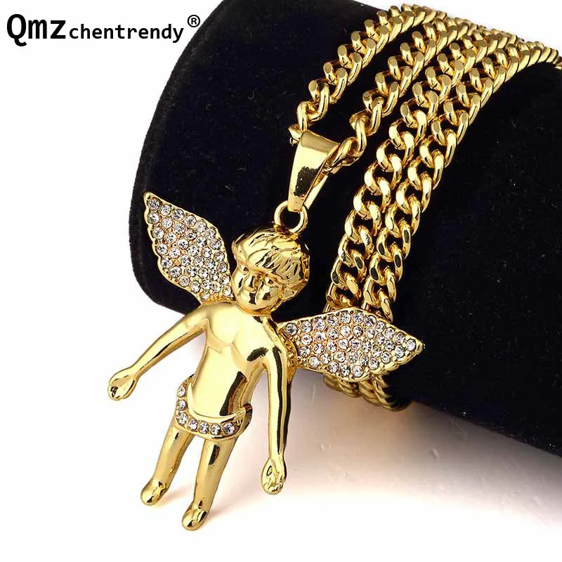 High Quality Hip Hop Rock Jewelry  Snae Chain Boy Angel Wings Pendants Necklace For Men Women Trigon Accessories