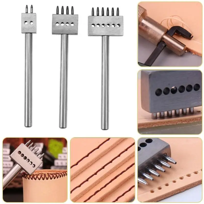 3PCS Leather Punch Tool 6mm 2/4/6 Prong Leather Craft Tools DIY Row Circular Cut Hole Stitched Hole Spacing Hand Tool