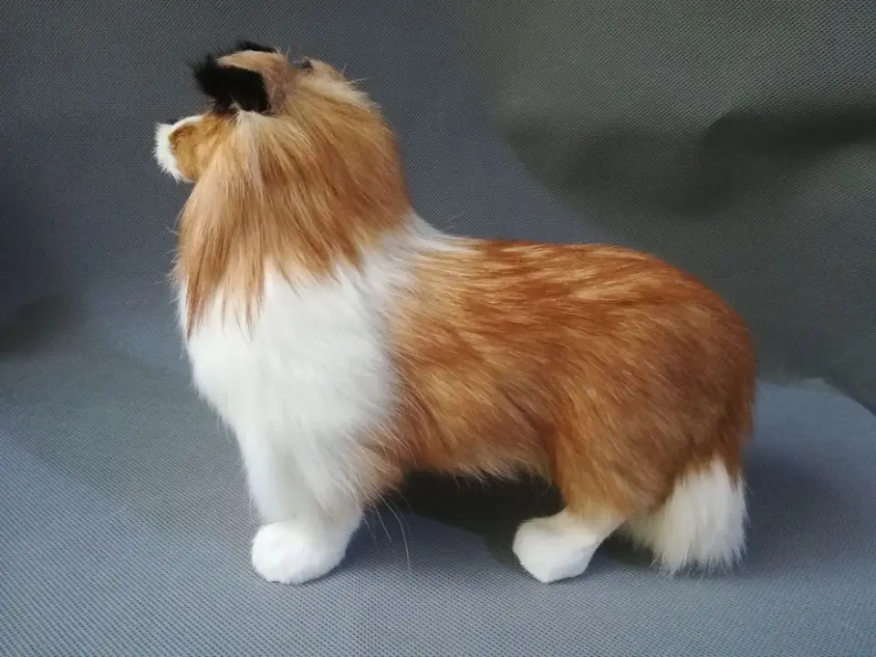 Grande brinquedo da vida real para decoração de casa, borda marrom, modelo Collie, pastor, 24x19cm, adereços, presente, d0185