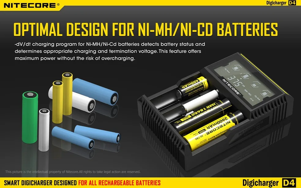 New Nitecore D4 Digicharger LCD Display Battery Charger Universal NiteCore Charger Fit Li-ion/LifeP04/Ni-MH/Ni-Cd Batteries