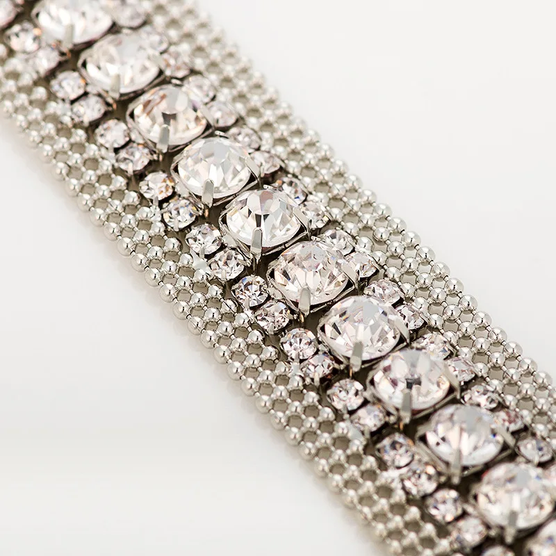 Luxury Braidal Crystal Bracelets Wide Bracelets & Bangles Pulseras Mujer For Women Silvery Wedding Jewelry