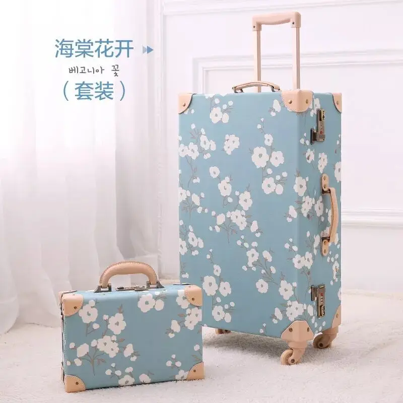 New 2PCS/SET Vintage Floral Travel Bag Rolling Luggage,13\