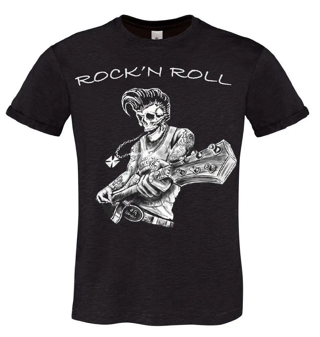 2019 New Mens T Shirts TSHIRT ROCK N ROLL SKULL ROCKABILLY Print Round Neck Man