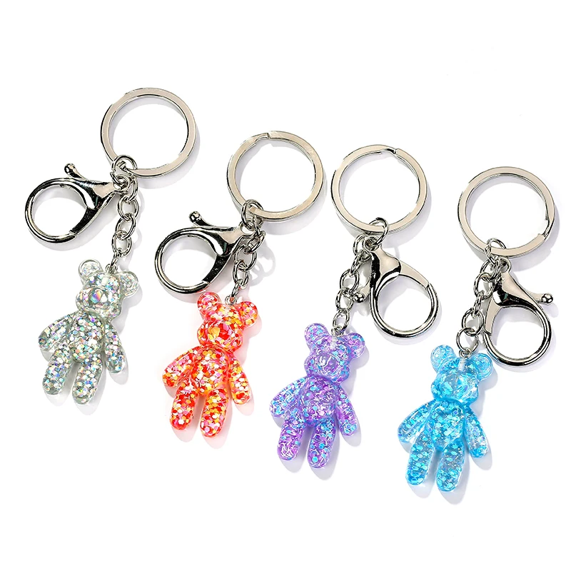 1PC Resin Violent Bear Keychain Flatback Pendant Charms Handbag Keyring for Woman Fashion  Jewelry