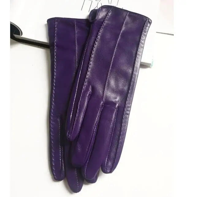 Women's Solid Color Brief Natural Leather Gloves Female Genuine Leather Winter Driving Glove R785