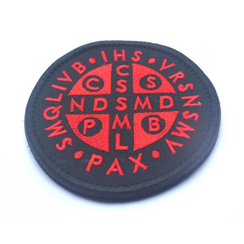 Saint Benedict Cross Patch Burnt Bronze Catholic St. 3D Embroidered Patches Stickers For Clothing Backpack