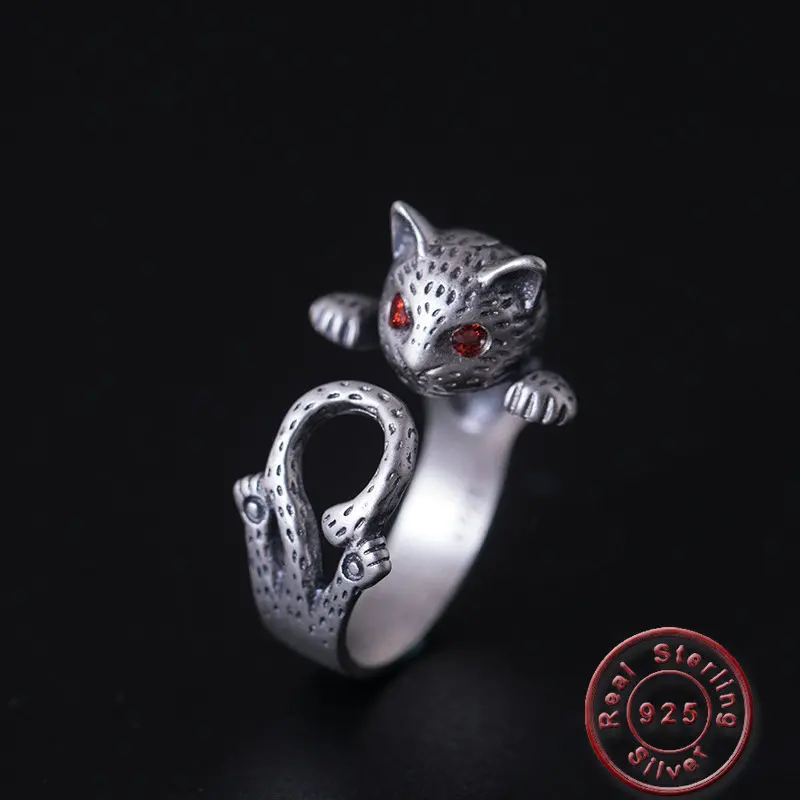 

Amxiu Vintage Antique Silver Ring Handmade Retro Leopard Ring 925 Sterling Silver Jewelry Adjustable Open Rings For Women Bijoux