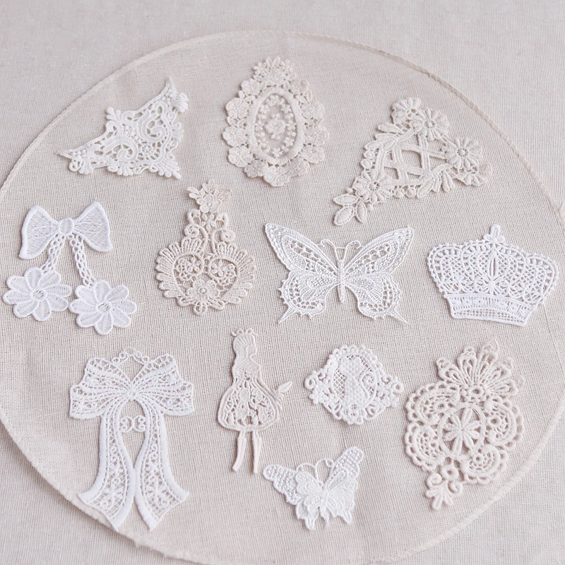 MLAEY 5PCS Lace Trim Quality Cotton Patch Badge Embroidered Lace Fabric Applique DIY Clothes Stickers