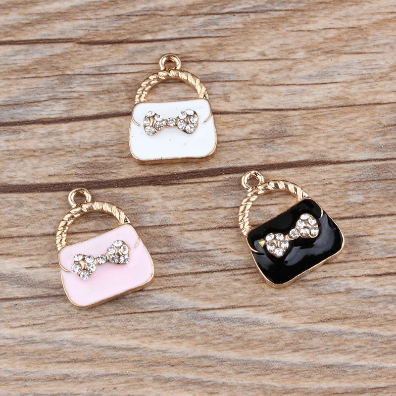 

10pcs/lot Bow Rhinestone Lady Bag Enamel Charms Fit DIY Handbag Pandent Bracelet Necklace Hair Jewelry Accessory DIY Craft YZ294