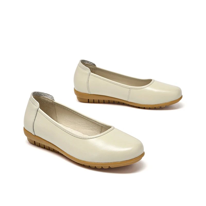 BeauToday Office Lady Shoes Genuine Cow Leather Round Toe Shallow Slip-On Women Flat Work Shoes Handmade 22121