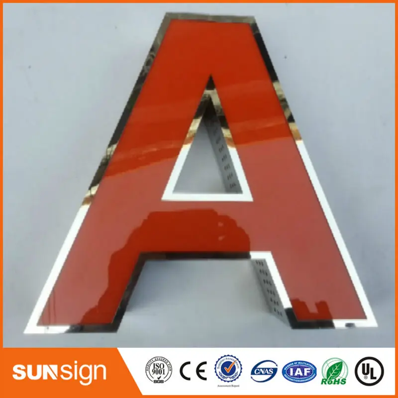 9'' acrylic surface mirror polished stainless steel led sign letters