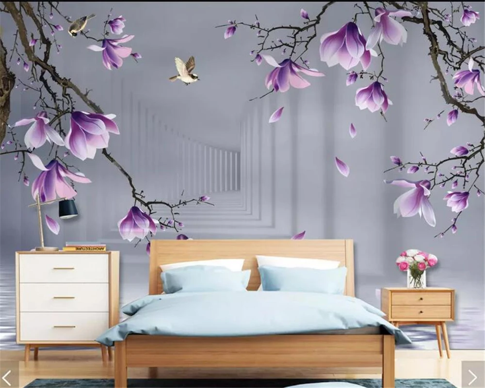 Custom size mural HD Hand-painted white jade tree branches background wall home decoration space color flowers 3D wallpaper