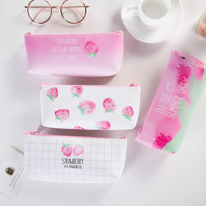 

1 шт. Kawaii пенал кожаный подарок Estuches школьный мультфильм клубничный пенал пенал школьные принадлежности