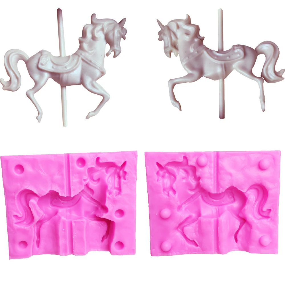 3D Carousel Horse Silicone Candle Mold Clay Soap Molds Fondant Cake Decorating Tools Cupcake Chocolate Baking Moulds T0979