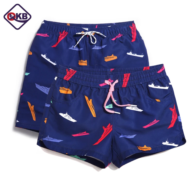 Qikerbong man and women  Board shorts navy blue summer swimwear Lover shorts buy 2 pcs 1 bag gift