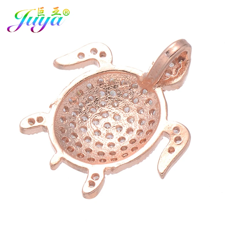 Juya DIY Jewelry Findings Supplies Micro Pave Zircon Copper Turtle Charm Pendants For Women Men Handmade Pendants Jewelry Making