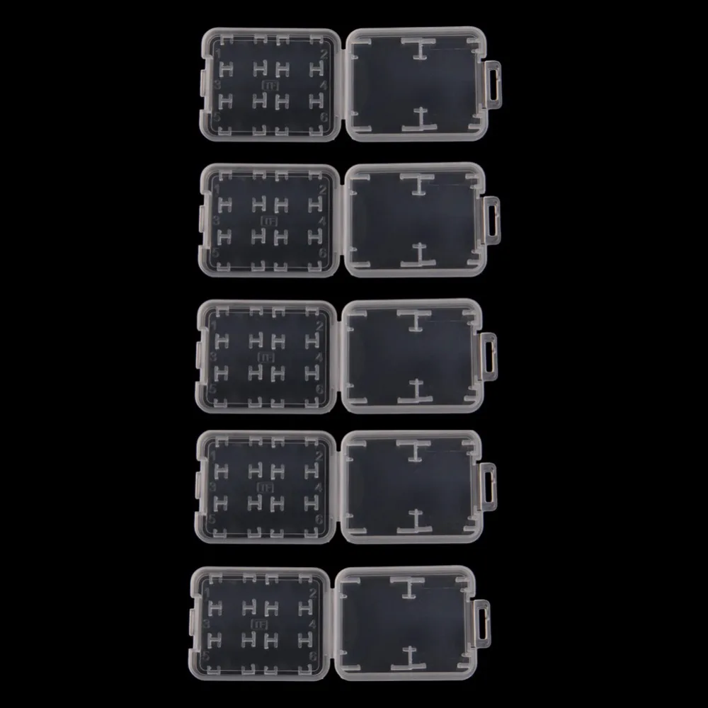 5PCS 8 in 1 Plastic Transparent Standard SD SDHC Memory Card Case Holder Box Storage Card Case