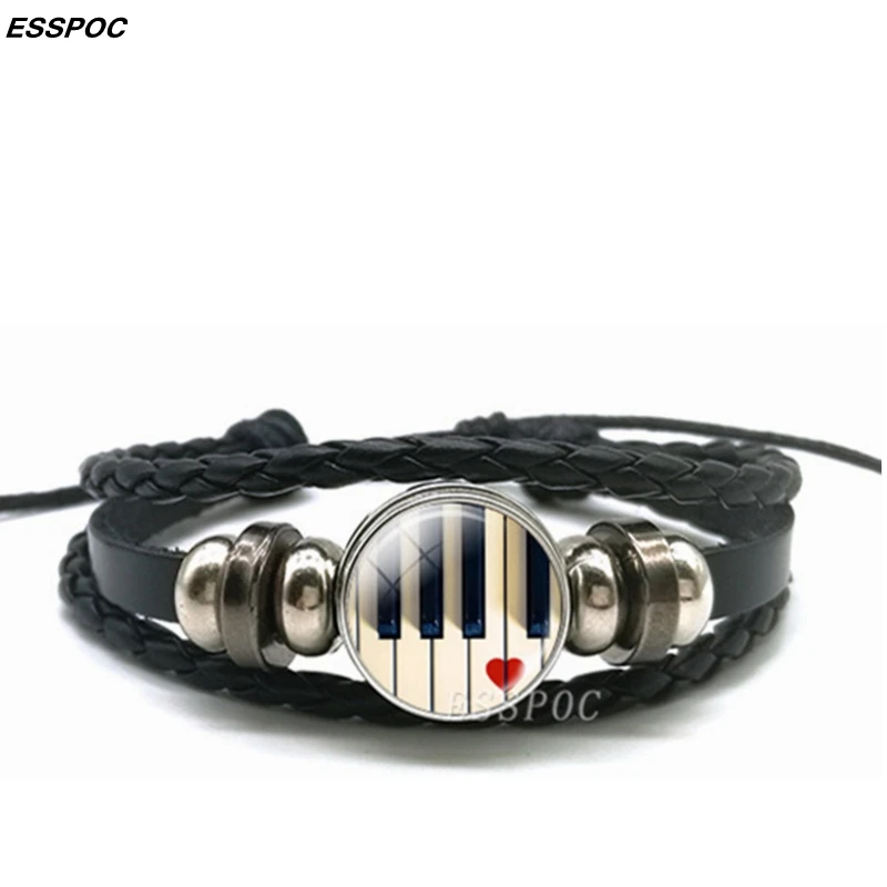 Piano Keyboard Buckle Bracelet Multi-layer Leather Bracelet Bangle Men Women Fashion Handmade Jewelry Music Teacher Lover\'s Gift