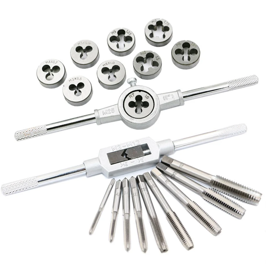 20 Buah/Set Set Mati & Tap Baja Aloi M3-M12 Set Alat Mati Tap Metrik Ulir Sekrup & Kunci Pas Sekrup Tangan
