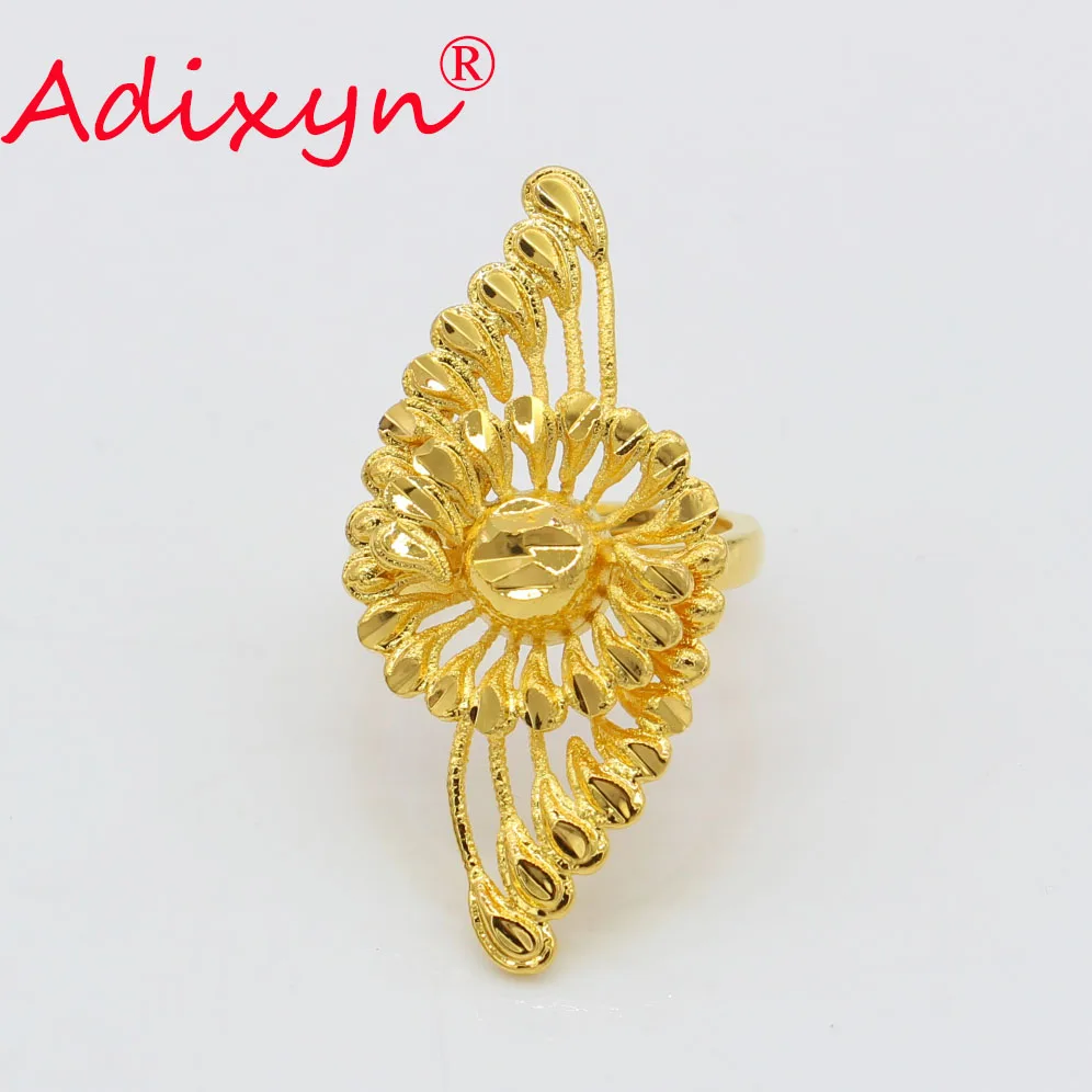 Adixyn Dubai Gold Color Resizable Ring for Women/Teenager Middle East/Dubai/Ethiopian/African Wedding Party Jewelry Gifts 072402