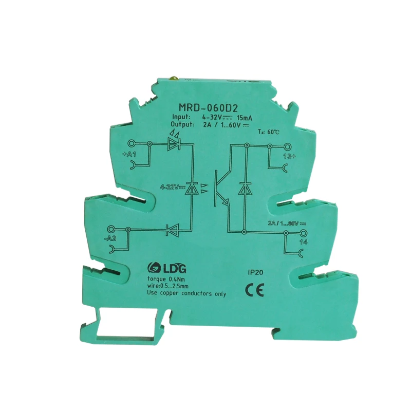 MRD-060D2 Din Rail Ultra-thin Solid State Relay 2A Input 5V12V24V32VDC Controlled LED Indication Module Switch Board SSR