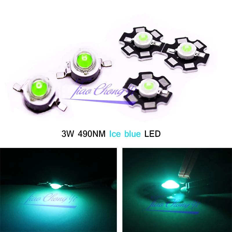 10 20 50 100pcs 3W High Power LED Lamp Ice blue 480nm 490nm 3.2-2.6v 700mA light-emitting