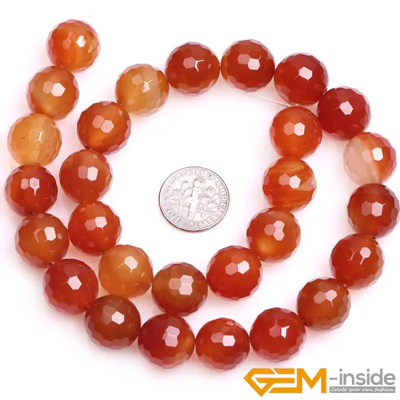 Natural Stone Round Faceted Red Carnelian Beads For Jewelry Making Strand 15\