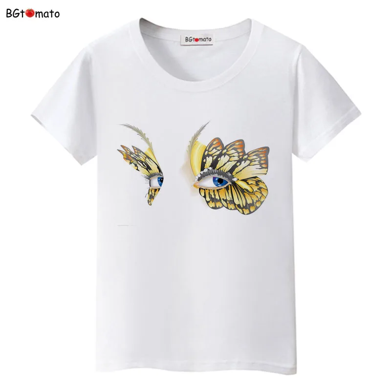 

BGtomato The Golden Butterfly face T-shirt women luxury blue eyes art shirts Brand good quality comfortable casual tshirt