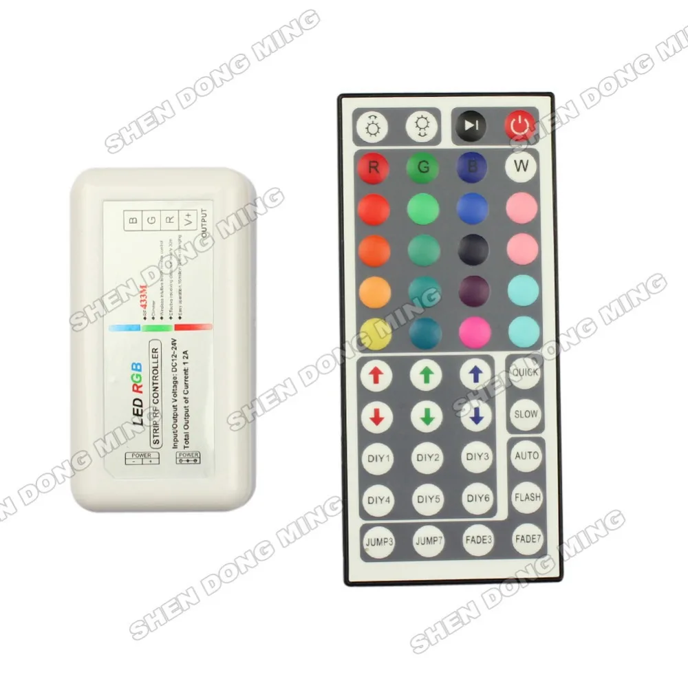 

Free Shipping 5pcs/lot 44 Keys LED RF RGB Controler IR Remote Dimmer Input DC12V-24V 12A For RGB SMD 3528 5050 LED Strip