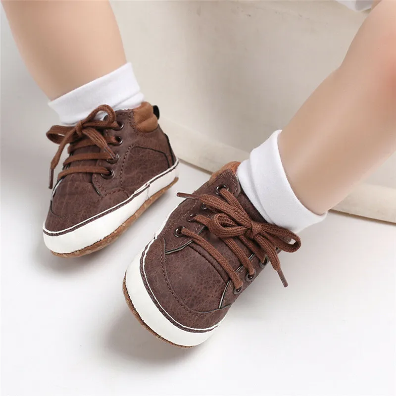 Newborn Baby Boy Girl Soft Sole Crib Shoes Solid Causal Frenulum Anti-slip Sneakers Prewalker Shoes