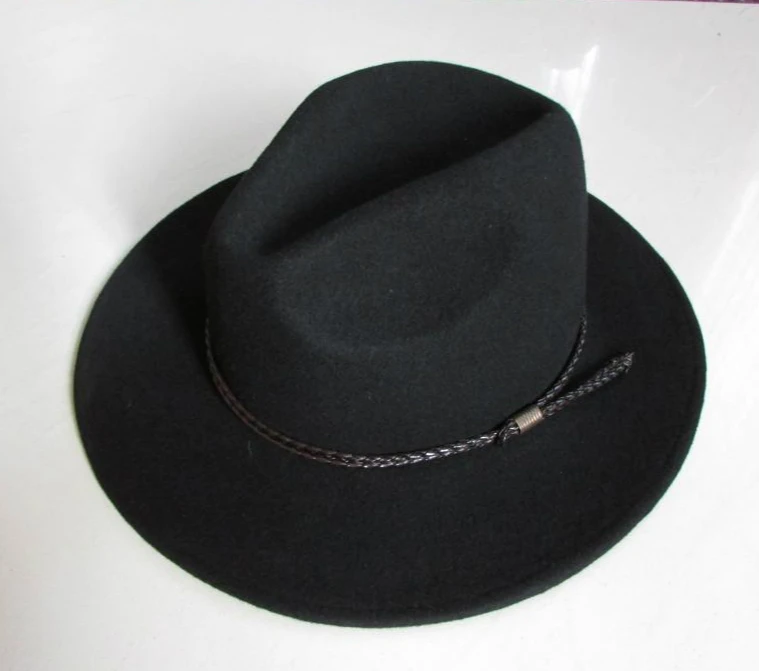 New 100% Wool Waterproof Fedoras Hat Men\'s Wrinkle-free Equestrian Hat Wide Brim Knight Cowboy Wool Cap Gentleman Hat B-8121