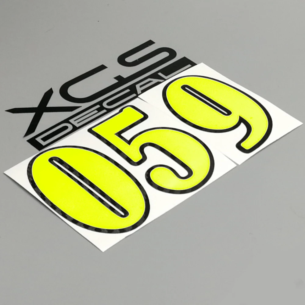 XGS DECAL Racing Number Vinyl Cut Sticker Neon Fluorescent Yellow with Black Outline Stroke for Car Motorcycle ATV Decoration